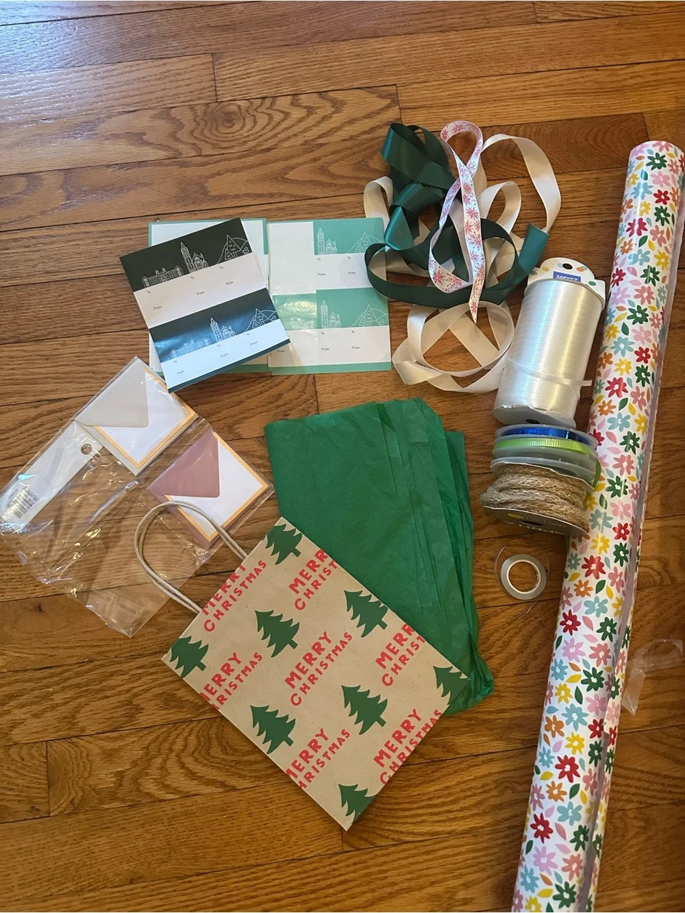 Gift Wrap Set. Wrapping paper, stickers, ribbon, tissue paper, gift bag, etc